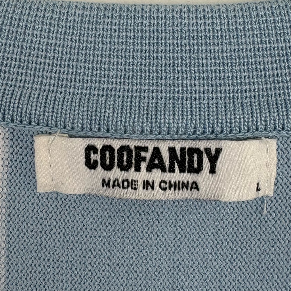 Coofandy Vertical Stripe Polo Shirt in Light Blue & White size Large casual - Picture 2 of 10